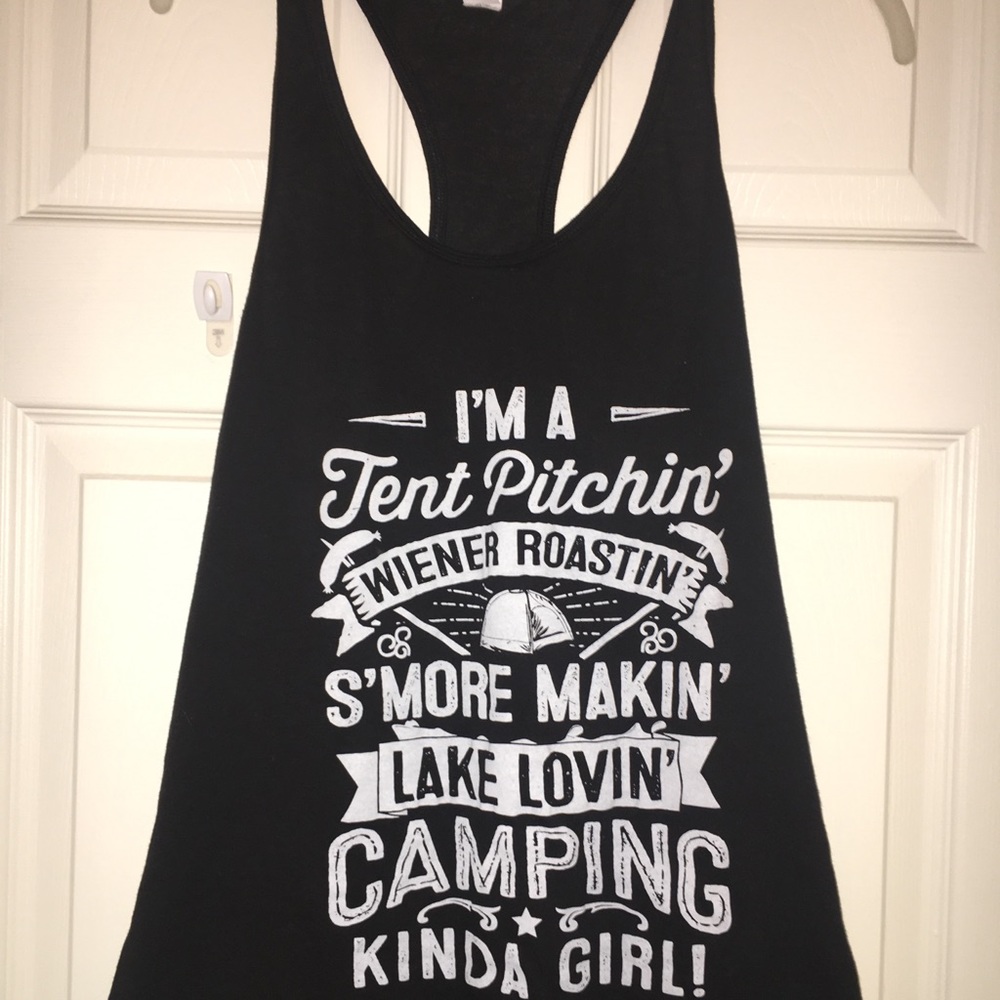 Black razor back camping themed tank top